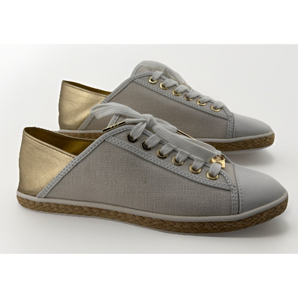 MICHAEL Kors Women’s Kristy Slides Tie Canvas Sneaker W/ Gold Accents Size 6 NIB - Picture 1 of 12